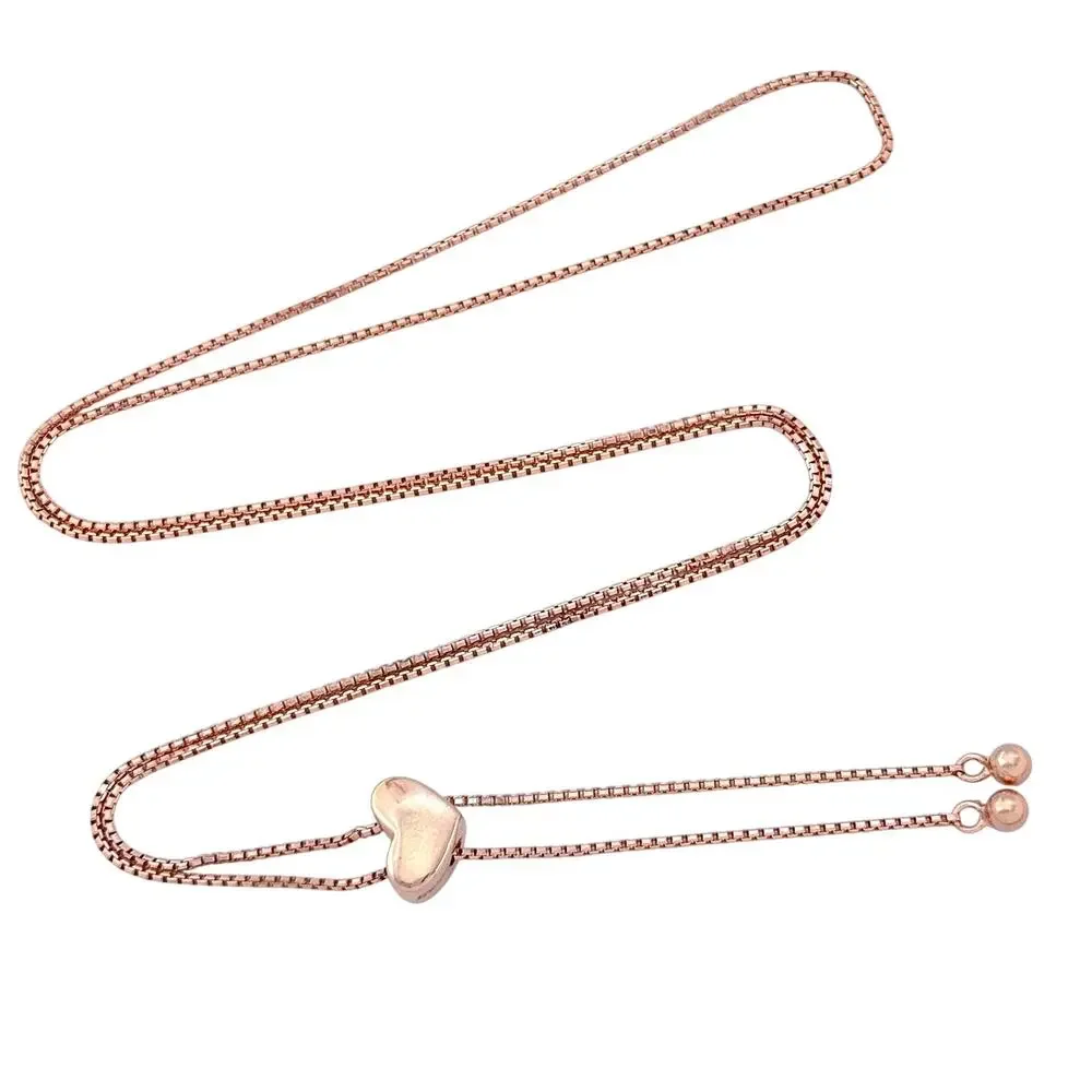 Vintage Sterling Silver 925 Rose Gold-Tone Heart Lariat Necklace up to 23